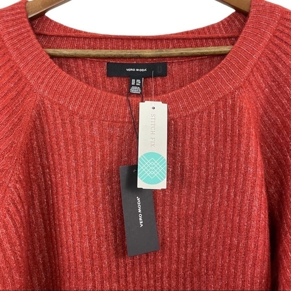 𝅺Vero Moda X Stitch Fix Leroya Crew Neck Pullover Sweater Burnt Orange NWT - Picture 4 of 13